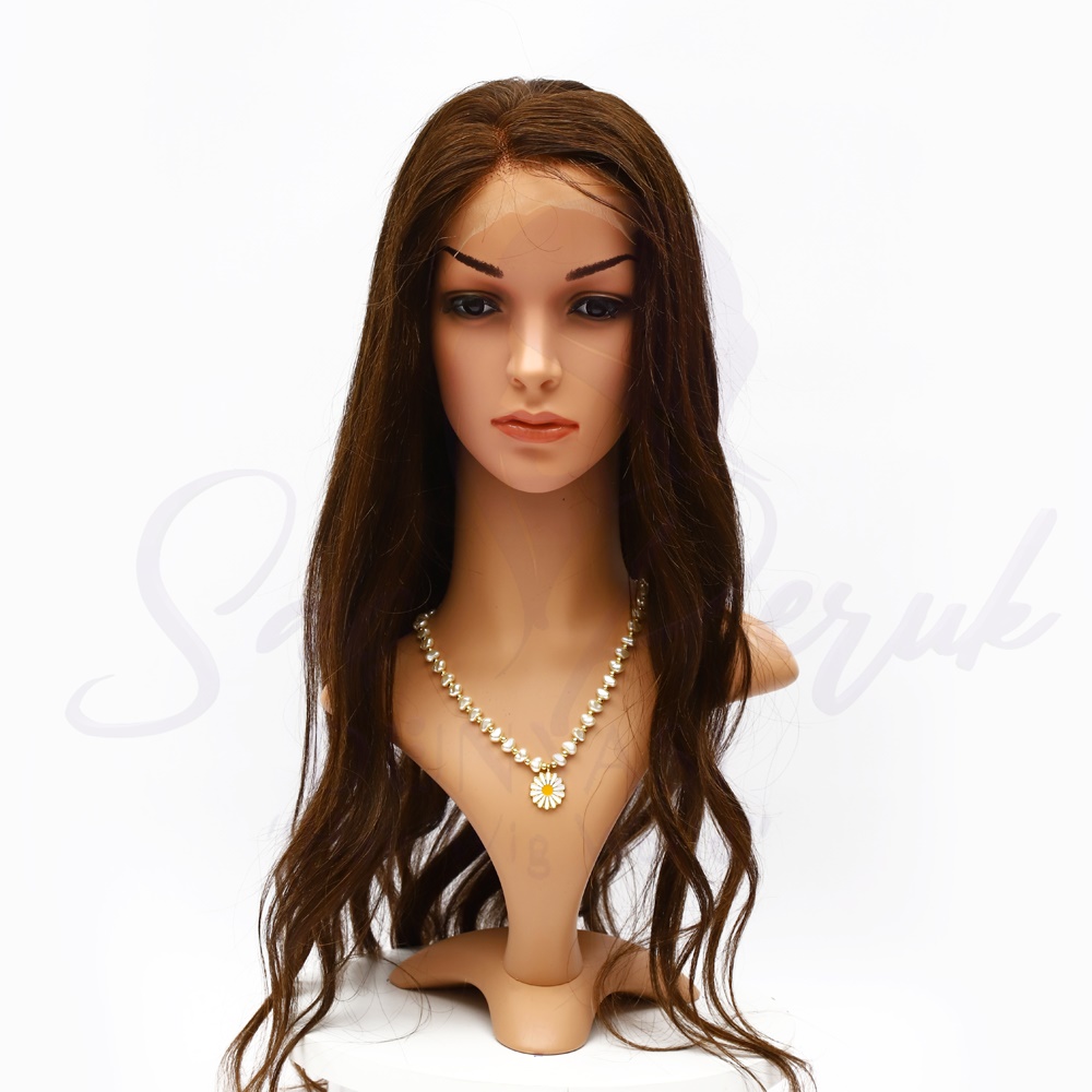 Tulle Wig Real Hair Dark Brown