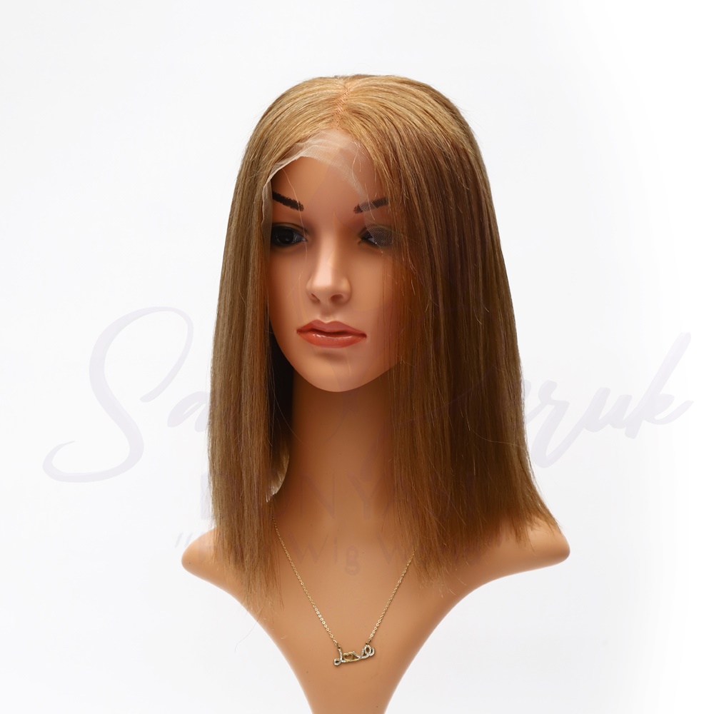 Tulle Wig Real Hair Short Length Light Brown