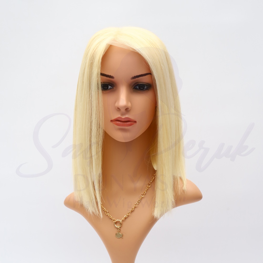 Tulle Wig Real Hair Short Length Platinum