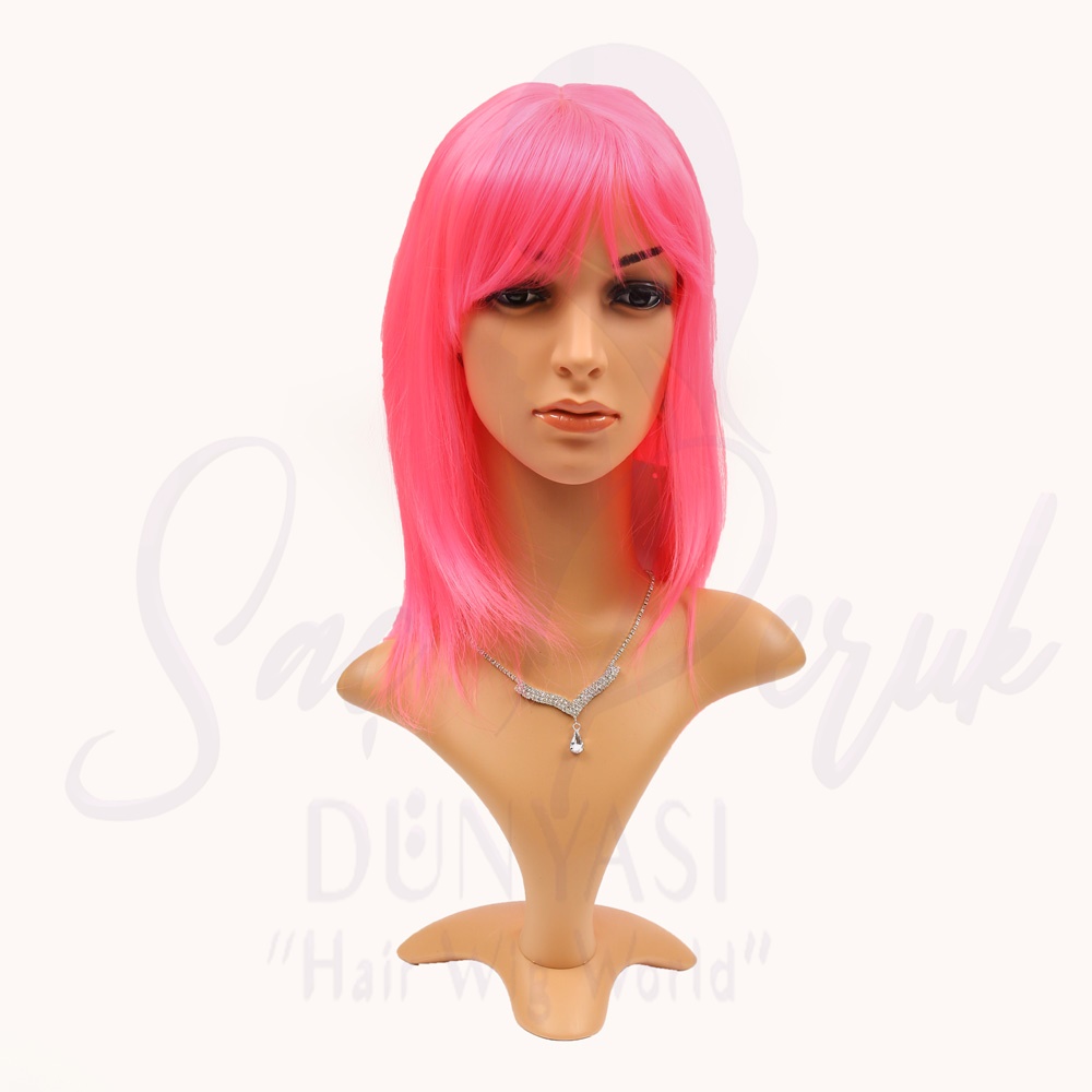 Synthetic Medium Length Wig Pink