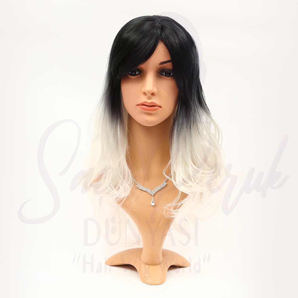 Synthetic Ombré Wig Black White